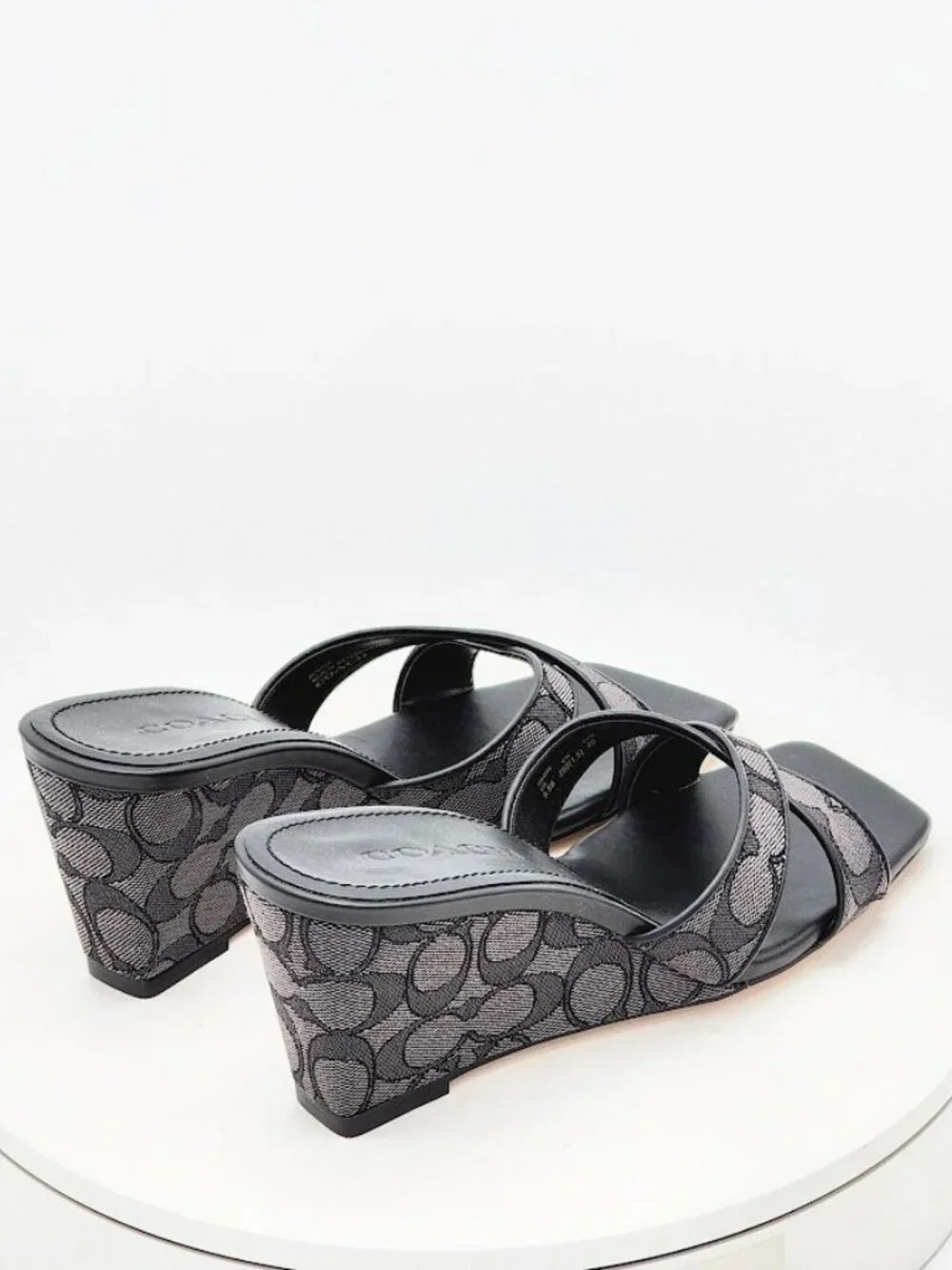 Coach Signature C Black Gray Wedge Slide Sandals Women’s Size 9.5 B NEW